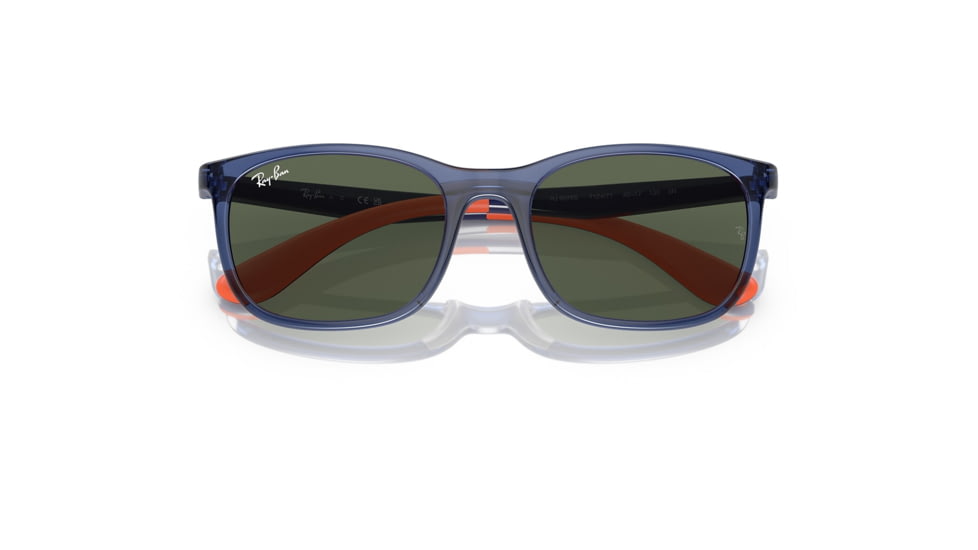 Ray-Ban RJ9076S Sunglasses - Kids, Transp Blue On Rubber Orange Frame, Dark Green Lens, 49, RJ9076S-712471-49