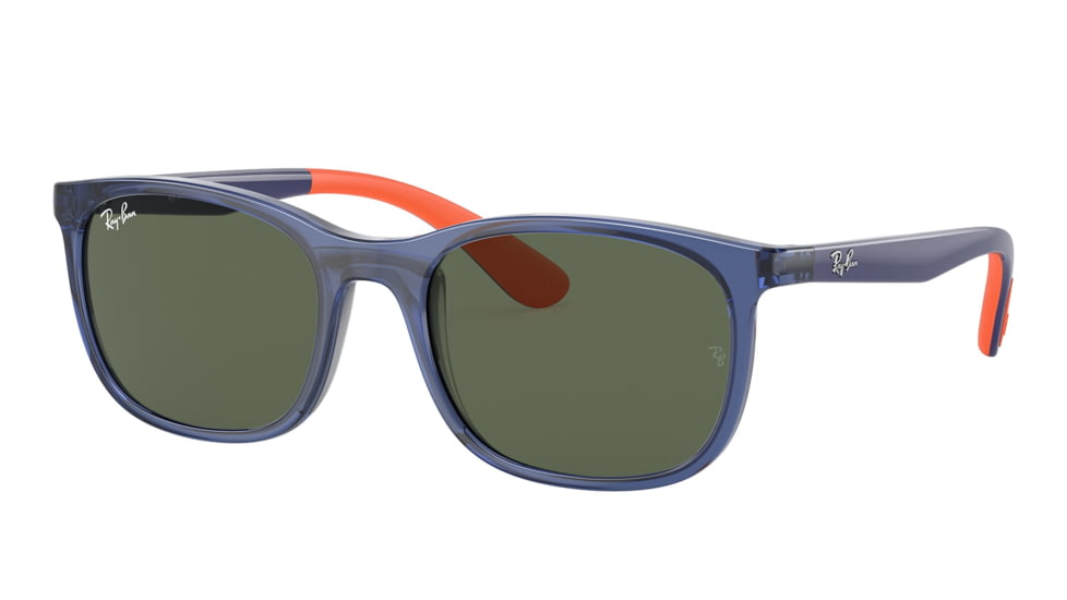 Ray-Ban RJ9076S Sunglasses - Kids, Transp Blue On Rubber Orange Frame, Dark Green Lens, 49, RJ9076S-712471-49