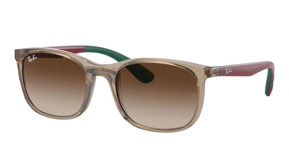Ray-Ban RJ9076S Sunglasses - Kid's, Transp Brown On Rubber Green Frame, Brown Gradient Lens, 49, RJ9076S-712313-49