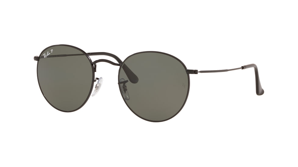 Ray-Ban Round Metal Sunglasses - Men's, Black Frame, Green 53 mm Lenses, RB3447-002-58-53