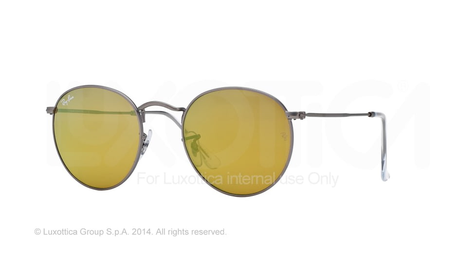 Ray-Ban Round Metal Sunglasses - Men's, Matte Gunmetal Frame, Brown Mirror Gold 50 mm Lenses, RB3447-029-93-50
