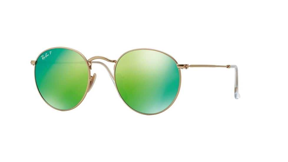 Ray-Ban Round Metal Sunglasses - Men's, Gold Frame, Green Mirror 50 mm Lenses, RB3447-112-P9-50