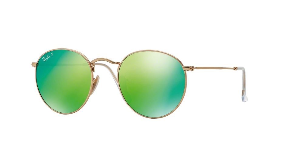 Ray-Ban Round Metal Sunglasses - Men's, Gold Frame, Green Mirror 53 mm Lenses, RB3447-112-P9-53