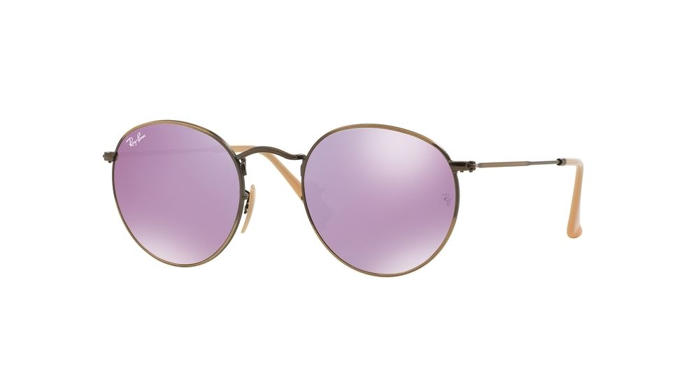 Ray-Ban Round Metal Sunglasses - Men's, Bronze/Copper Frame, Lillac Mirror 50 mm Lenses, RB3447-167-4K-50