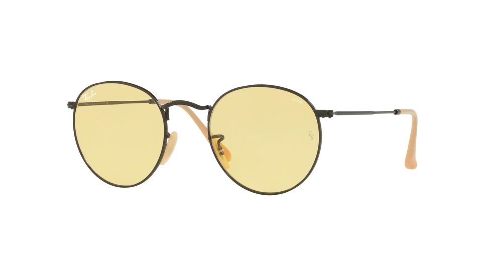 Ray-Ban Round Metal Sunglasses - Men's, Black Frame, Yellow 50 mm Lenses, RB3447-90664A-50
