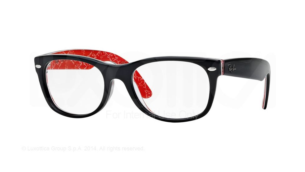 Ray-Ban New Wayfarer Eyeglasses RX5184 with Rx Prescription Lenses 2479-52 - Top Black On Texture Red Frame