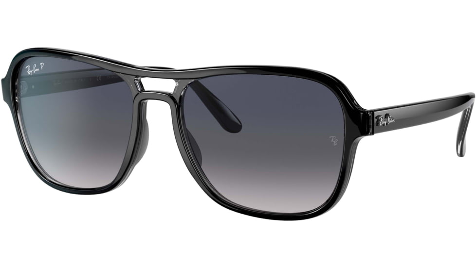 Ray-Ban State Side RB4356 Sunglasses, Polarized Blue Gradient Lenses, Black Transparent Black, 58, RB4356-654578-58