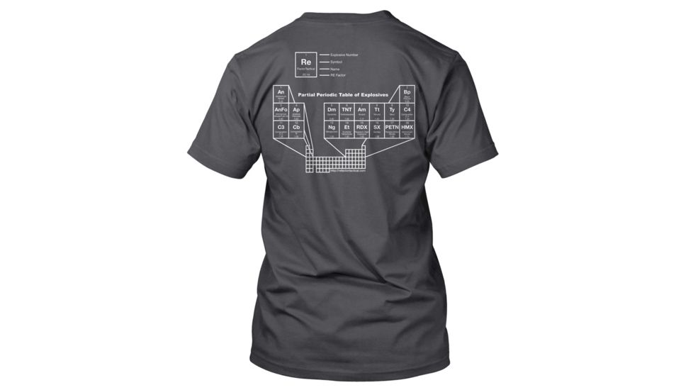 RE Factor Tactical T-Shirt, Periodic Table of Explosives, Grey, Large RFTSEXGRLG