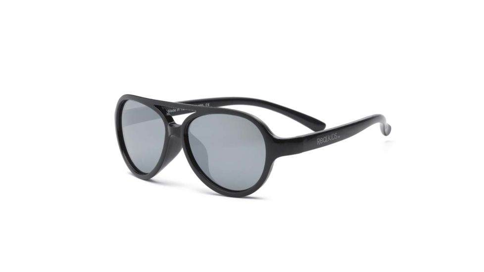 Real Kids Shades Black Aviator Flex Fit Frame with Silver Mirror Lens 4+, Unisex 4SKYBLK
