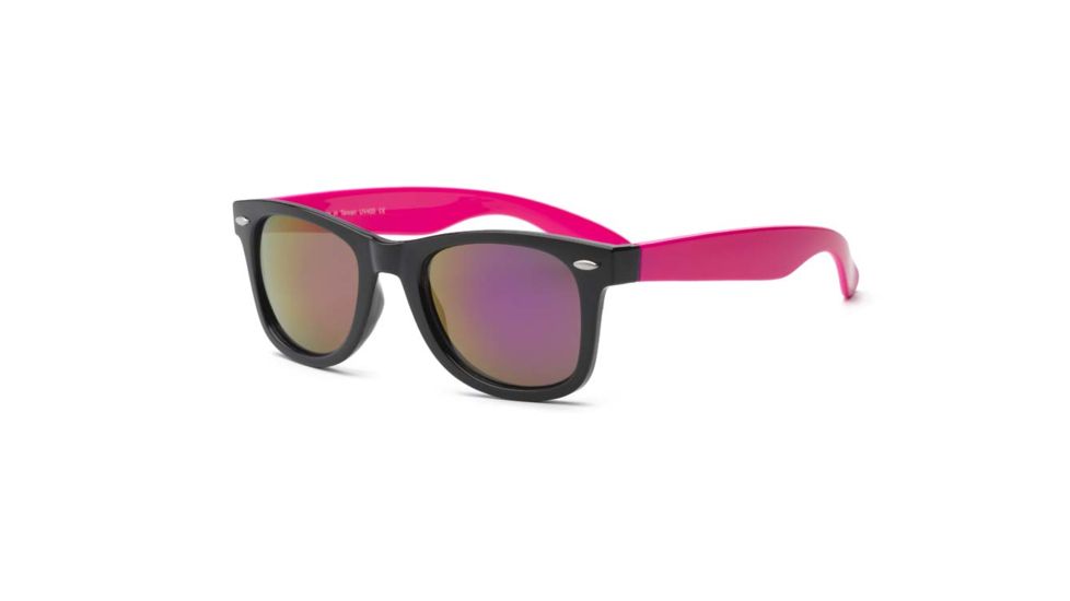 Real Kids Shades Black Square Frame/Neon Pink Temples Polycarbonate Frame with Pink Mirror Lens 10+, Unisex 10SWGBKPK