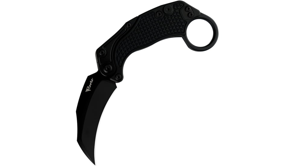 Reate Knives EXO-K Black Folding Knife, 4.5in Closed, 3in Black PVD Coated Bohler N690 SS Karambit Blade, Black Oxide Aluminum Handle, EXO-K BLACK PVD