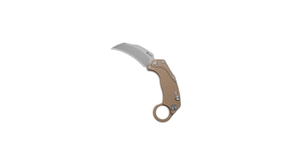 Reate Knives Reate EXO-K Gravity Karambit Button Lock Knife Tan Aluminum 3.1&quot; Stonewash, Tan, Bohler N690, adult, BHQ-183934