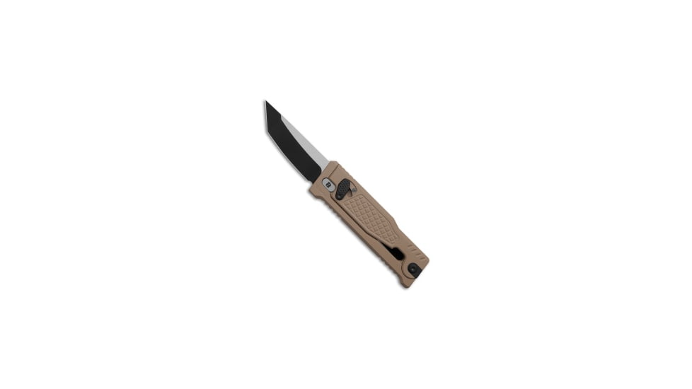 Reate Knives Reate EXO Mini Tanto Gravity Knife Tan Frag Al 2.6&quot; Two-Tone Elmax, Tan, Elmax, adult, BHQ-220098
