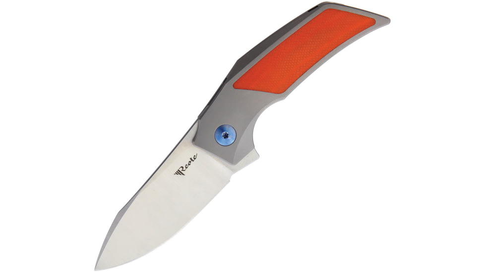 Reate Knives T2500 Framelock Folding Knife, Gray, Gray titanium handle with orange G10 inlay, REA097