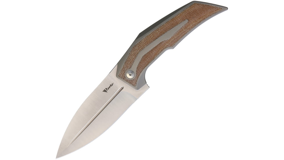 Reate Knives T4000 Framelock Folding Knife, 4 Bohler M390 stainless blade, Bead blast finish titanium handle with Brown linen, REA063 T4000 BROWN MICARTA