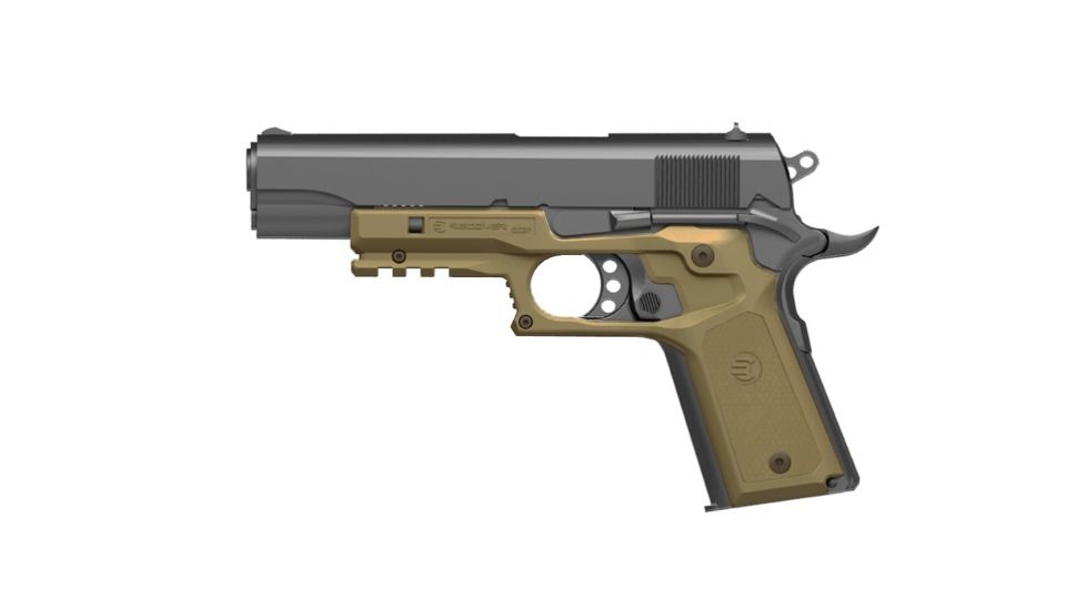 Recover Tactical 1911 Grips with Integrated Rail Adapter and Changeable Panels, Tan Frame with Black and Tan Panels, CC3P-0201