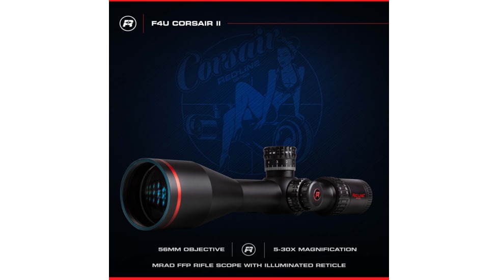 Red-Line Optics F4U Corsair II 5-30x56mm Rifle Scope, 34mm Tube, First Focal Plane, Zero Stop, Illuminated Tactical/Hunting Reticle, Black/Red, O2-Z846-JLNG