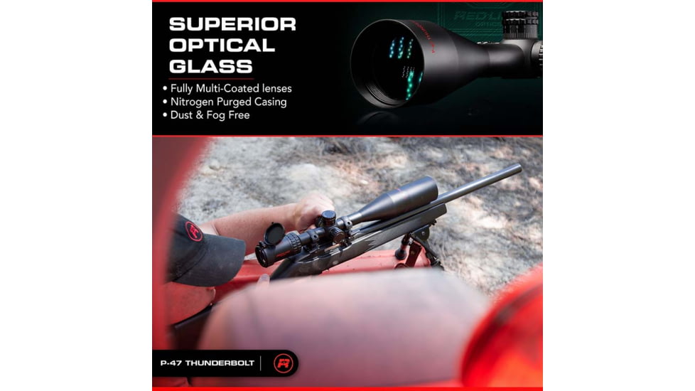 Red-Line Optics P-47 Thunderbolt II 6-24x50mm Rifle Scope,1in Tube, Second Focal Plane, Locking Turrets, Tactical/Hunting Reticle, Black/Red, N4-F6F3-8Z8E