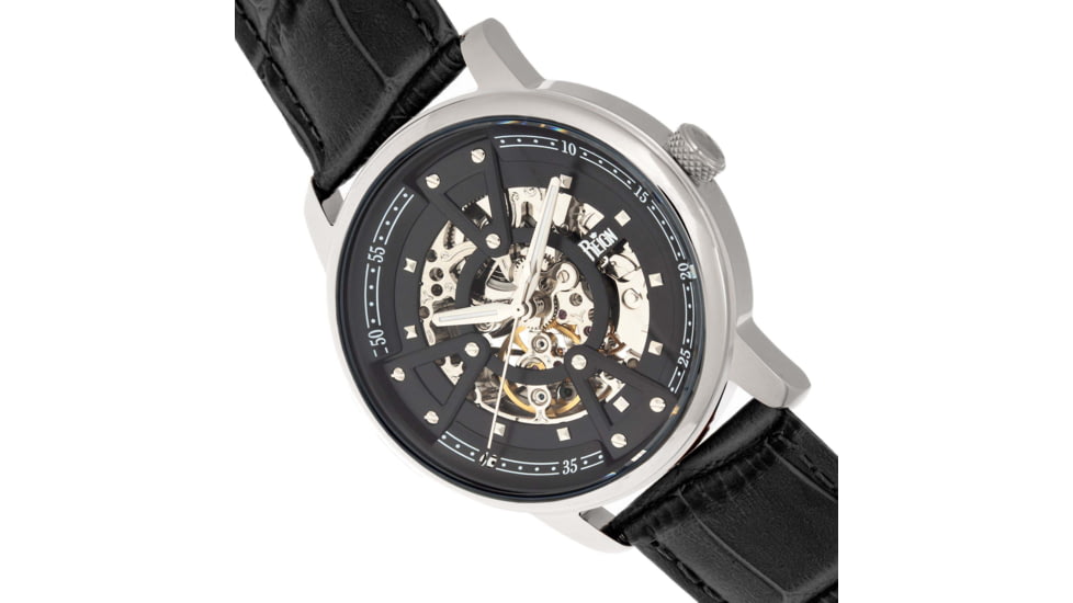 Reign Belfour Automatic Skeleton Leather-Band Watch, Silver/Black, One Size, REIRN3607