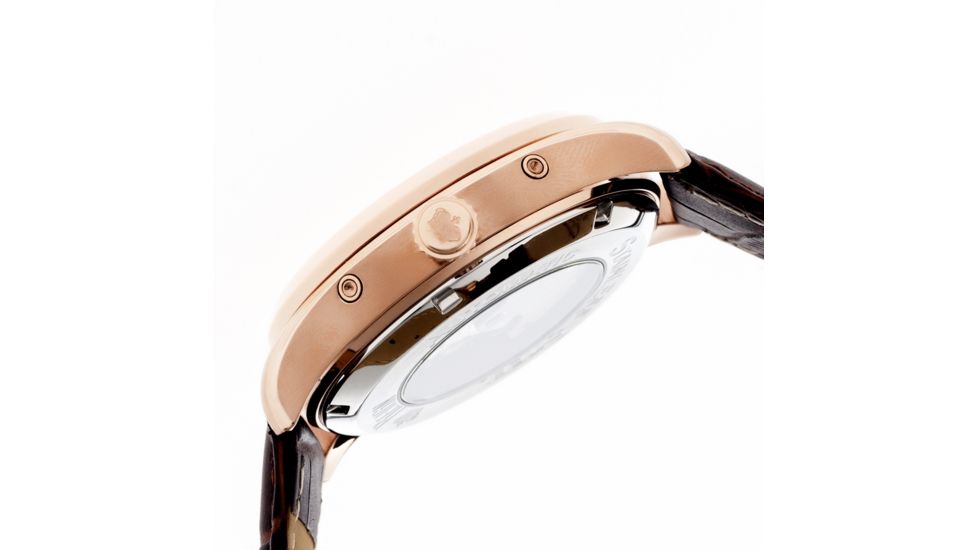 Gustaf Genuine Leather Mens Watch,Black Dial,Rose Gold Case,Brown