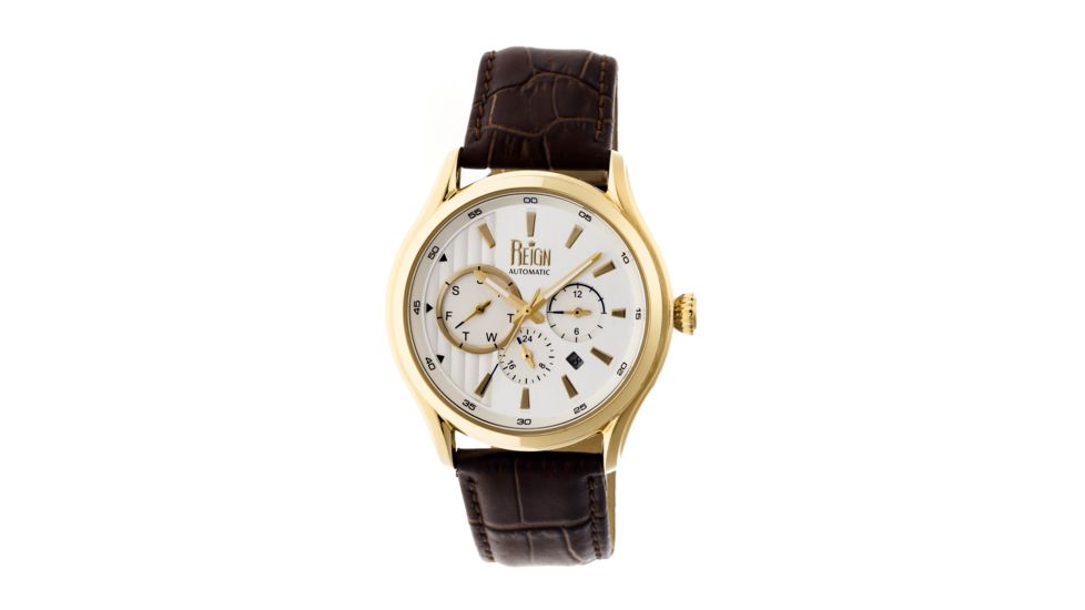Gustaf Genuine Leather Mens Watch,White Dial,Gold Case,Brown