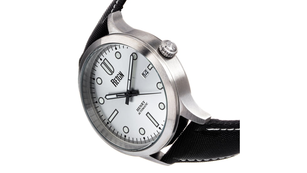 Reign Henry Automatic Canvas-Overlaid Leather-Band Watch w/Date, Silver - Mens, REIRN6201