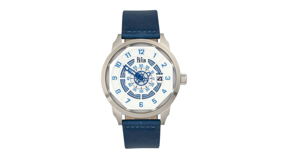 Reign Lafleur Automatic Leather-Band Watch w/ Date, Silver/Blue, One Size, REIRN5403