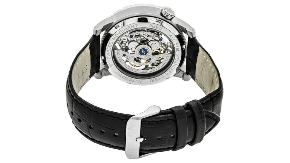 Reign Mens Xavier Automatic Skeleton Dial Crocodile-Embossed Leather Strap Watch Silver Bezel, Silver/Circle-shaped Case, Black/analog Dial, Black Hands REIRN3902