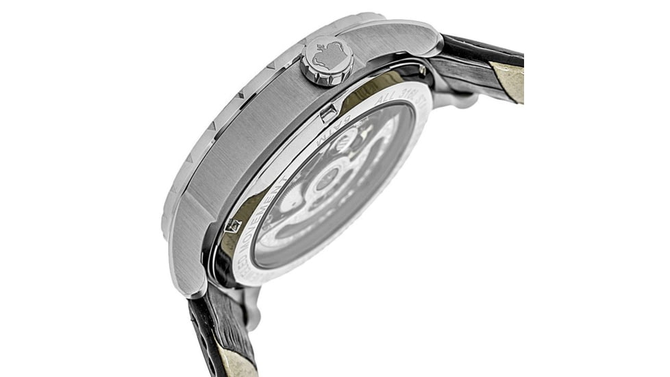 Reign Mens Xavier Automatic Skeleton Dial Crocodile-Embossed Leather Strap Watch Silver Bezel, Silver/Circle-shaped Case, Silver/analog Dial, Black Hands REIRN3901