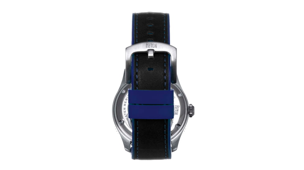 Reign Reign Elijah Automatic Rubber Inlaid Leather-Band Watch W/Date, Black/Blue, One Size, REIRN6501