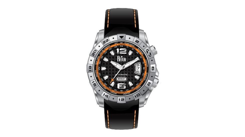 Reign RN2404 Caruso Mens Watch 43mm, Black Leather Band, Silver Case REIRN2404