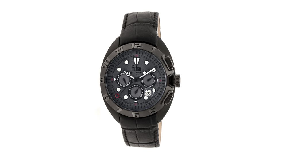 Reign Ronan Automatic Leather-Band Watch w/Day/Date, Black/Charcoal, Standard REIRN3406