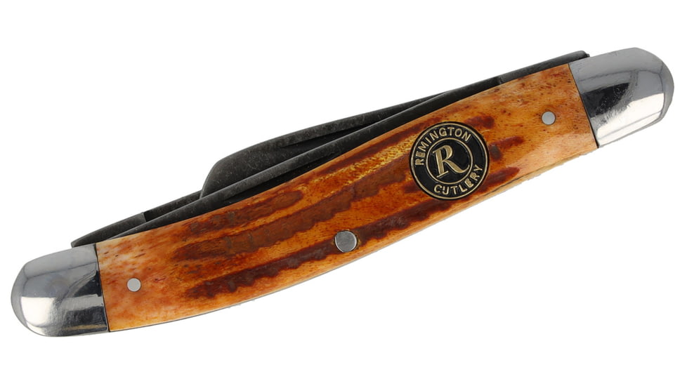 Remington Cutlery Back Woods Stockman Folding Knife, 3.5in Closed Length, Stone-Washed Steel Blade, Bone Handle, 15643