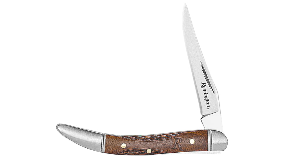 Remington Cutlery Woodland Toothpick Folding Knife, 2.75in Closed Length, Stainless Steel Blade, Wood Handle, 15659