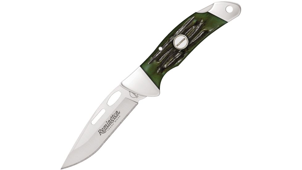 Remington Heritage Lockback Folding Knife,2.75in,440A Steel,Drop Point,Heritage Green,Jigged Bone Handle R11005