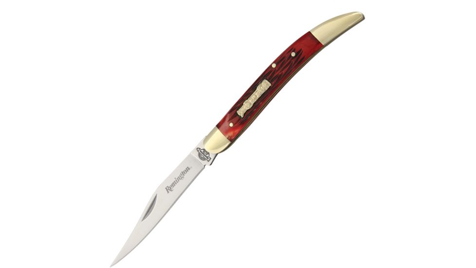 Remington Totem Toothpick Red Folding Knife,3.625in,Long Clip,Red,Jigged Bone Handle R11912