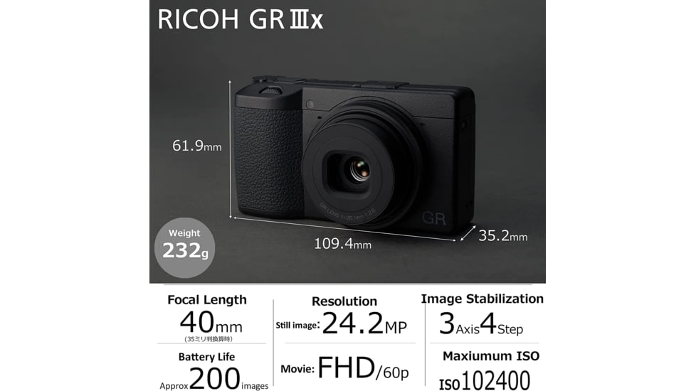 Ricoh GR IIIx Digital Camera, Black, 15286