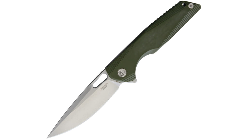 Rike Knife 802 Framelock Folding Knife, 4in Bead Blast Finish 154Cm SS Blade, Thumb Pull, OD Green G10 Front Handle With Bead Blast Finish Titanium Back Handle, Black Nylon Case, RK802G-OD