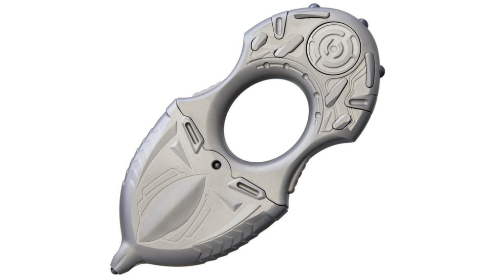 Rike Knife E01 EDC Fixed Blade SW Knife, 3.5in Overall, 1in Stonewash Double Edge SS Blade, Gray Sculpted Titanium, EO1-SW