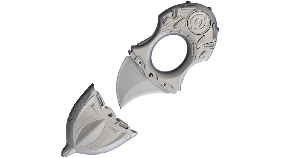 Rike Knife E01 EDC Fixed Blade SW Knife, 3.5in Overall, 1in Stonewash Double Edge SS Blade, Gray Sculpted Titanium, EO1-SW