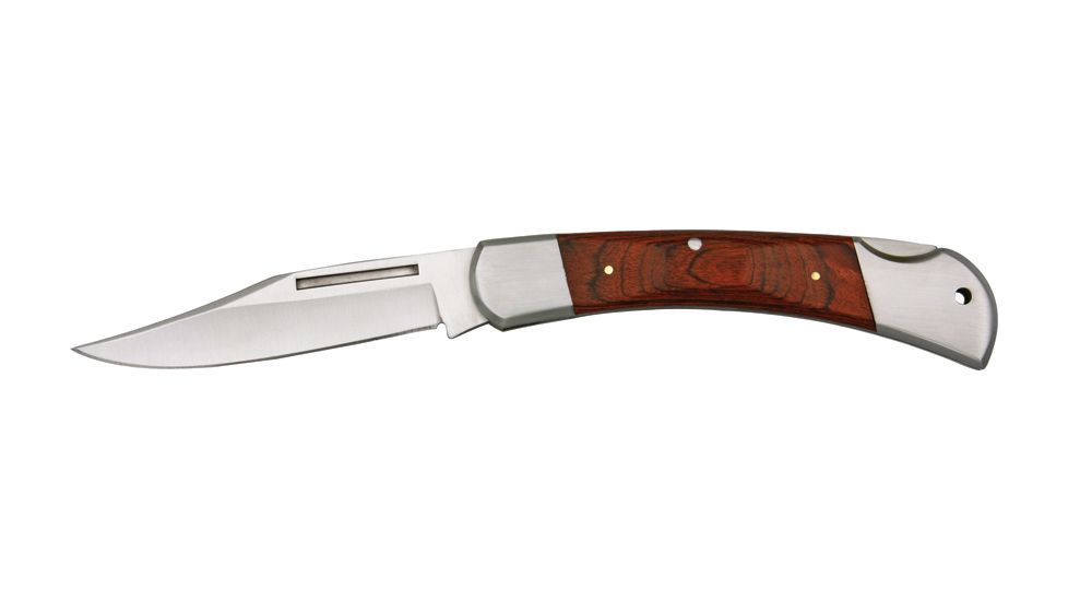 Rite Edge Classic Lockback Folder Knife, stainless clip blade, Brown wood handle CN2108265