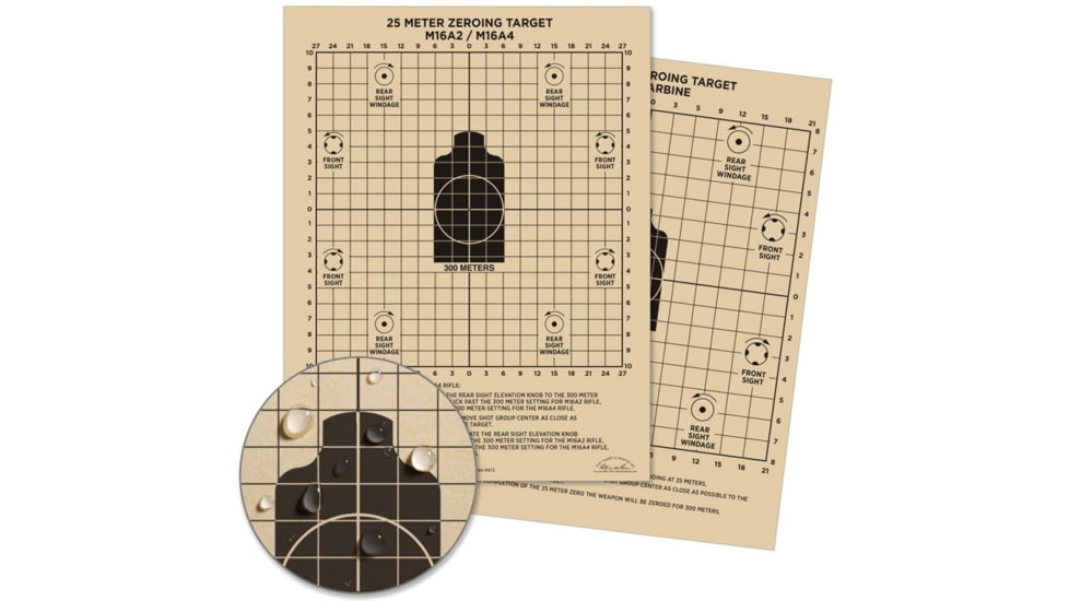 25 METER M4 M16 ZEROING AND PISTOL TARGET - 8.5 X 11 - 25 PACK