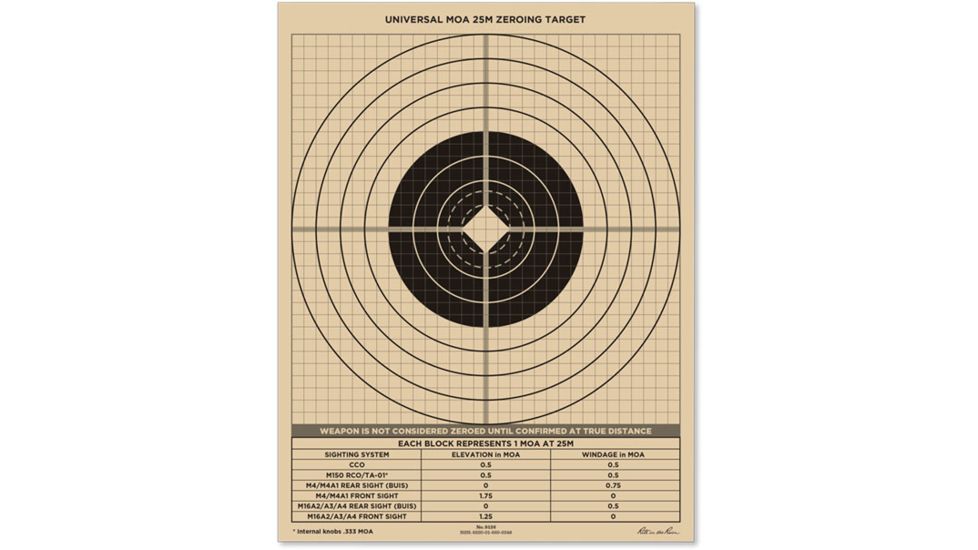 Rite in the Rain 25 Meter Zeroing Paper Target, MOA, 100 Sheets, Tan RR 9126