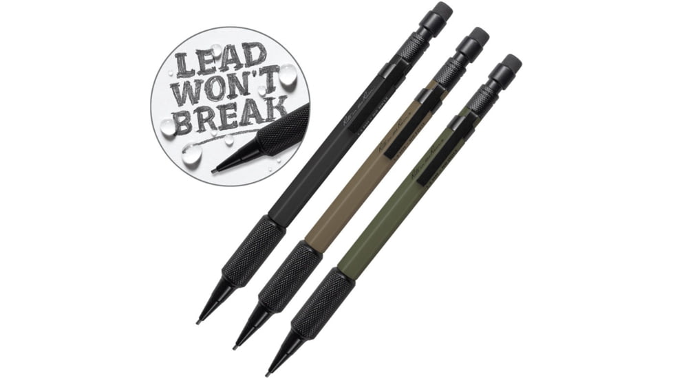 Rite in the Rain Mechanical Pencil, Black Lead, 3 Pk, FDE/Black/Olive Drab, TAC13