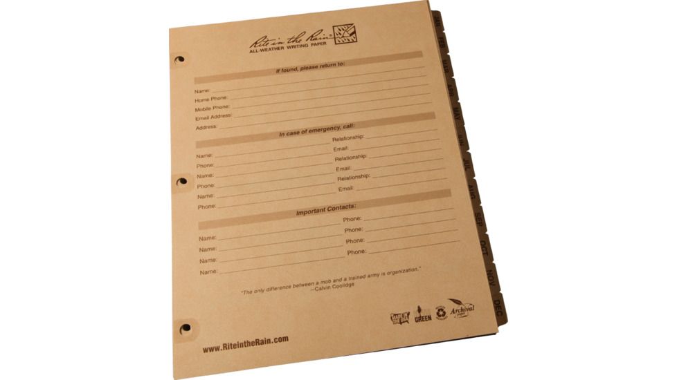 Rite in the Rain MX CALENDAR PACK - WEEKLY, Tan, 8 1/2 x 11 9260W-MX