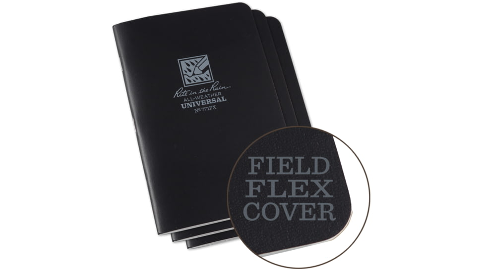 Rite in the Rain Stapled Notebook - Universal - Black - 3 Pack, Black, 4/5/8 x 7 771FX