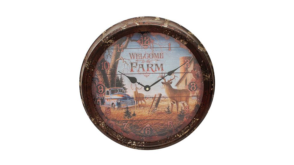 River's Edge 15in. Diameter Metal Clock, Welcome Deer 195116