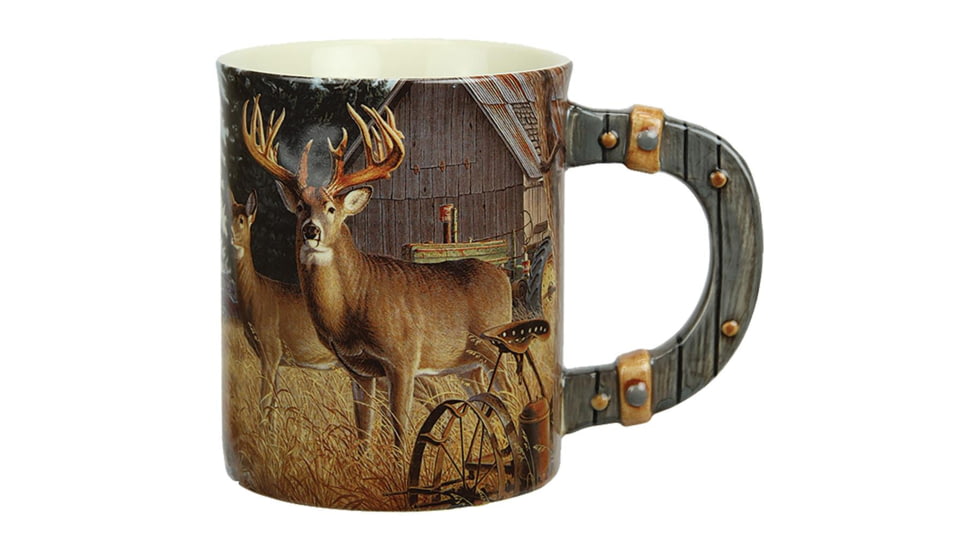 River's Edge Deluxe Mug Deer/Farm Scene, Brown 86991