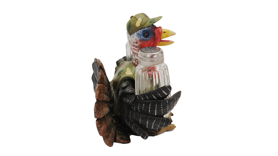 River's Edge Glass Salt-and-Pepper Shakers w/ Holder, Camo Vested Turkey Holder 184216