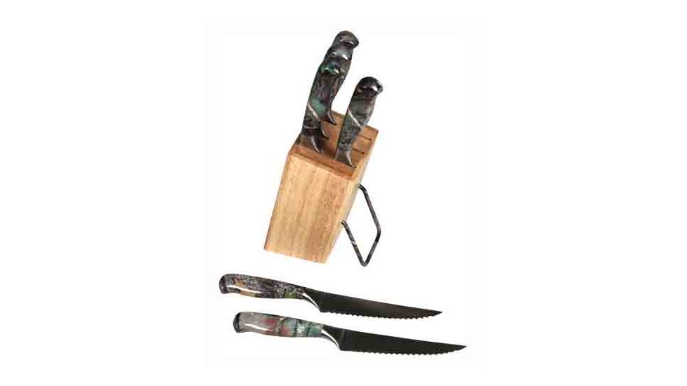 River's Edge Rivers Edge Steak Knife Set Camo W/wood Block